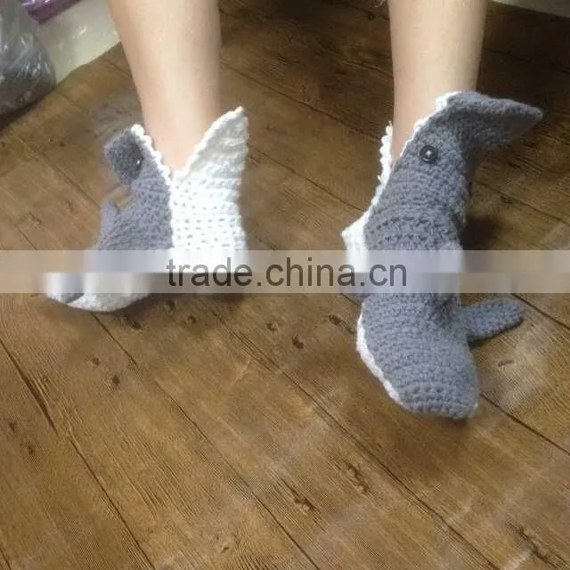 hand crochet adult shark shoes, crochet fashion shark shoes
