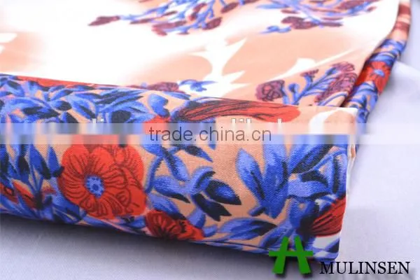 Shaoxing Mulinsen textile soft handfeeling 100% polyester twist satin fabric print
