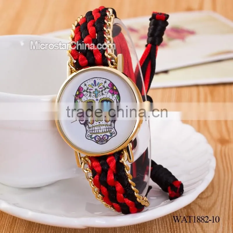 Elastic knitting watch chain skull promotional gift watch