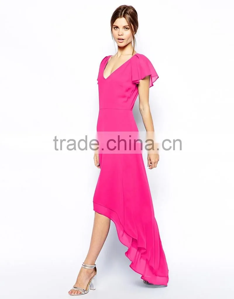 Open Back Long Tail Cocktail Dress With V-shaped Neckline