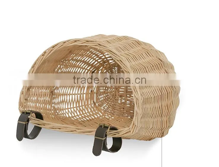 Natural willow bicycle basket with faux leather buckles