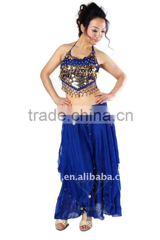 Chiffon Belly Dance Top with gold coins and beads for women dancers (SZ002)