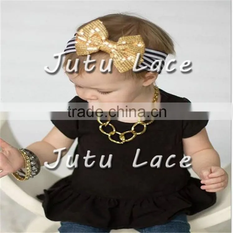 9 colors in stock babies headband stripes fabric, Sequin Bow Stripe Cotton knot headband wholesale