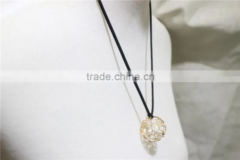Goldtone Star Ball Cage Clear Diamond w/ Black String Pendant Necklace 2016 Fashion Style Wholesale
