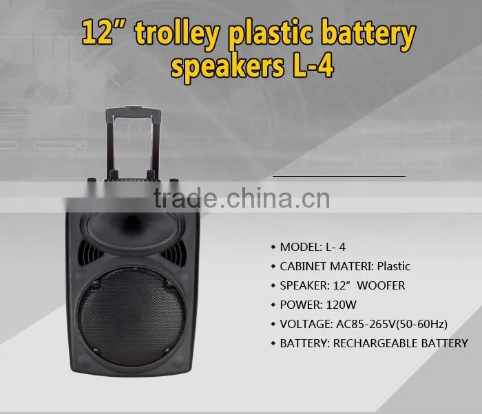 Hoxen 12inch portable trolley plastic speakers with bluetooth L-4