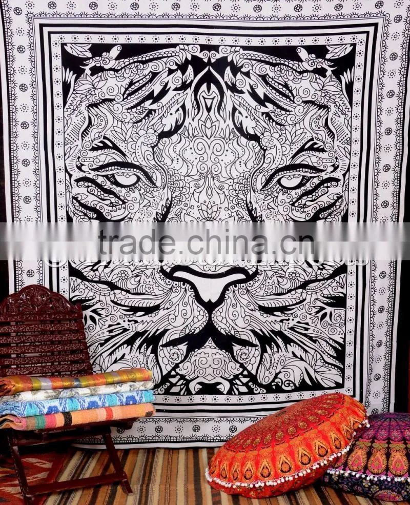 Indian Tiger Queen Bohmiean Bedding Hippie Psychedelic Home Decor Cotton Bedspread
