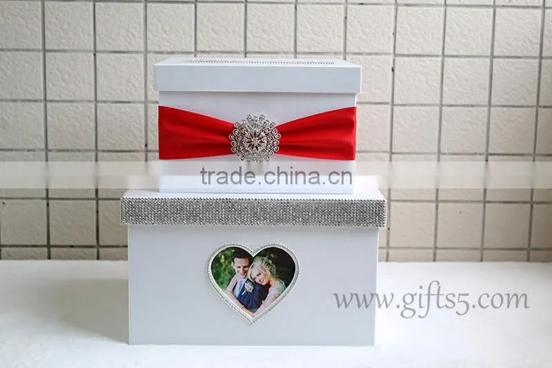 Elegant white wedding money box in handmade with photo frame