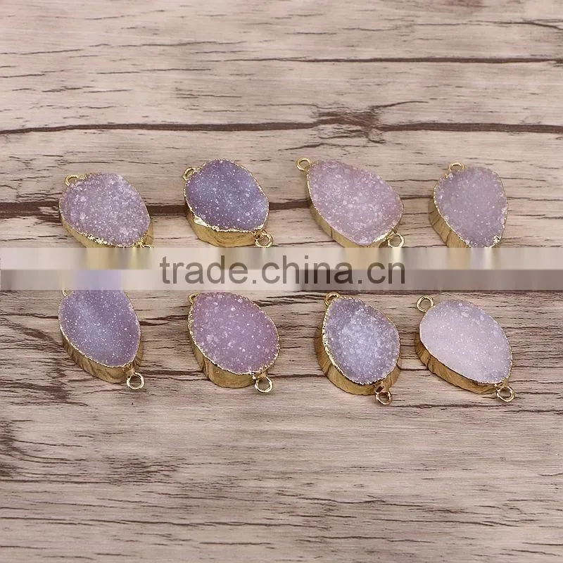 Druzy Agate Connector Beads Gold Plated Edged Natural Color Druzy Geode Agate Connector Gem stone Quartz Jewelry Charms
