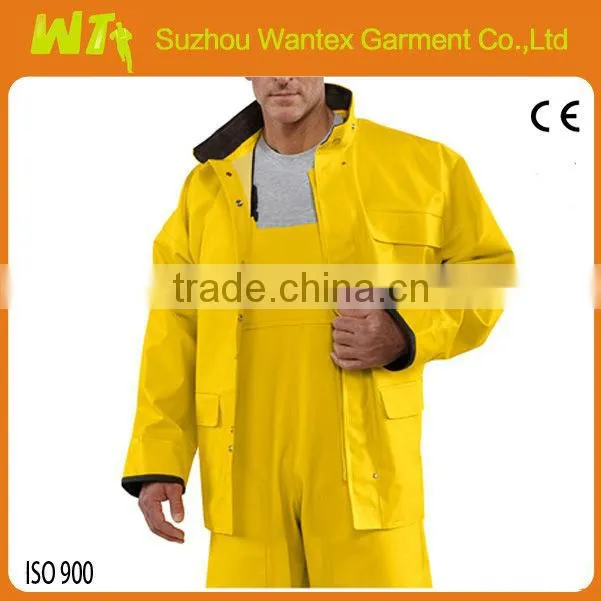 new design hot 100% polyester Safety Rainsuits rain coats workwear yellow