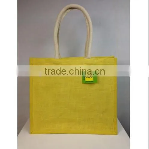 Yellow Padded Beach Shopping Burlap Jute Bag