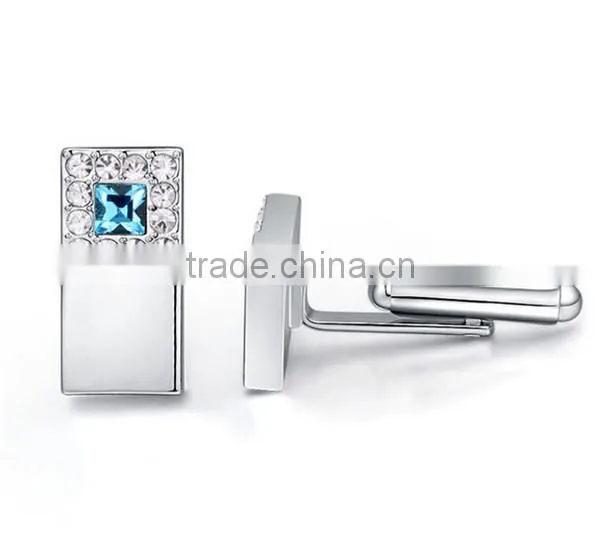 2016 Wholesale shiny silver copper cuff links shirts mens square crystal cufflink jewelry