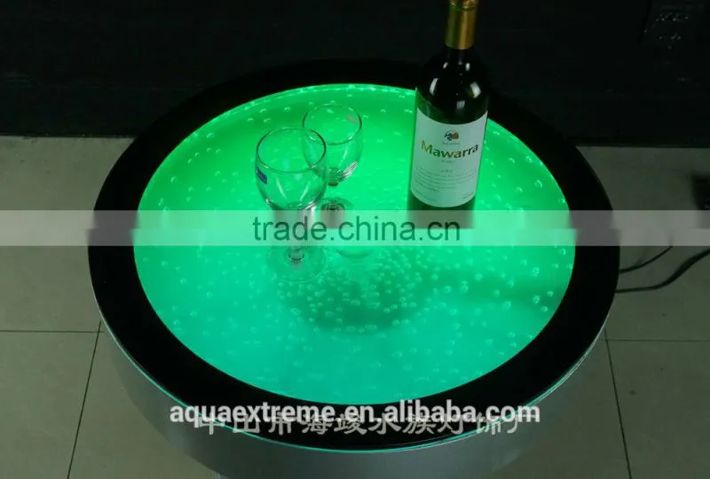 Beautiful battery driver Round Bar Table ,Fantastic LED light and water Bubble moving table