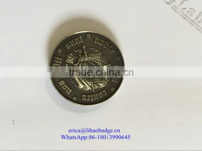 high quality customize metal coin/antique silver/antique bronze coin with eagle logo in any size