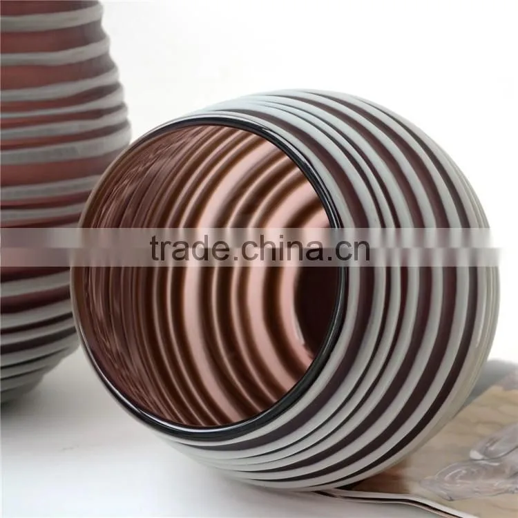 Best Selling Handmade Purple Carved Glass Vase With White Stripe