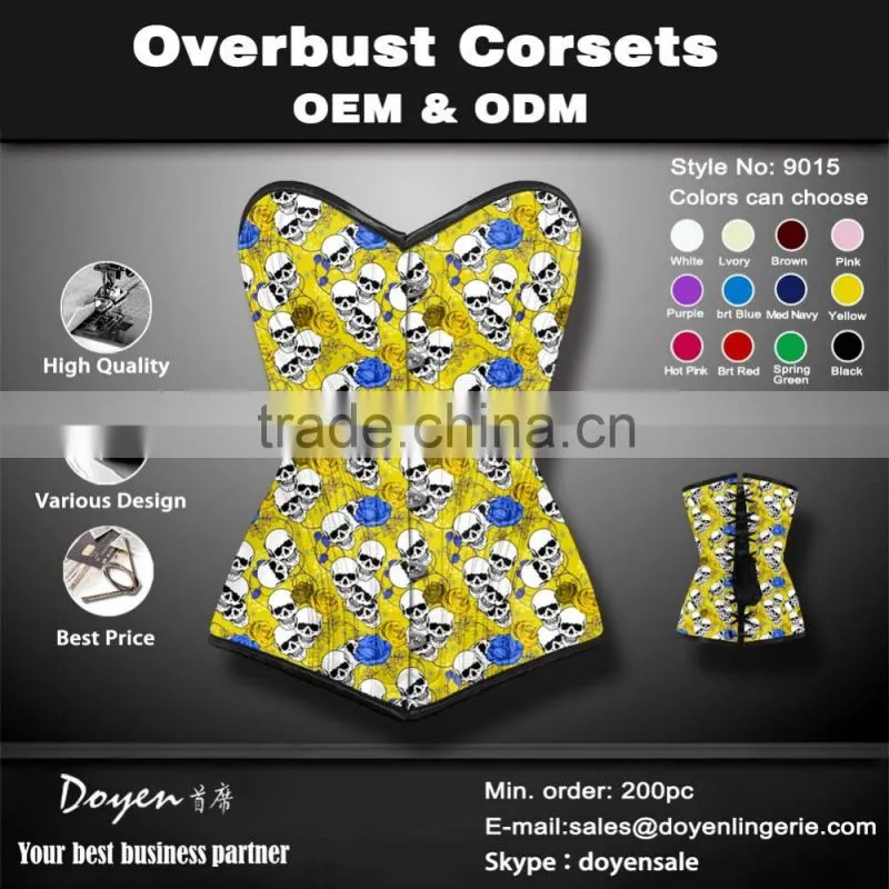 2016 new skull steel boned waist cinchers front zipper corset