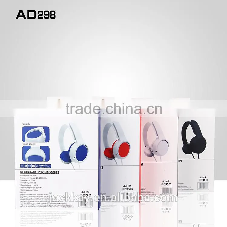 New model AD298 hot market cable wired headphone headset for PC