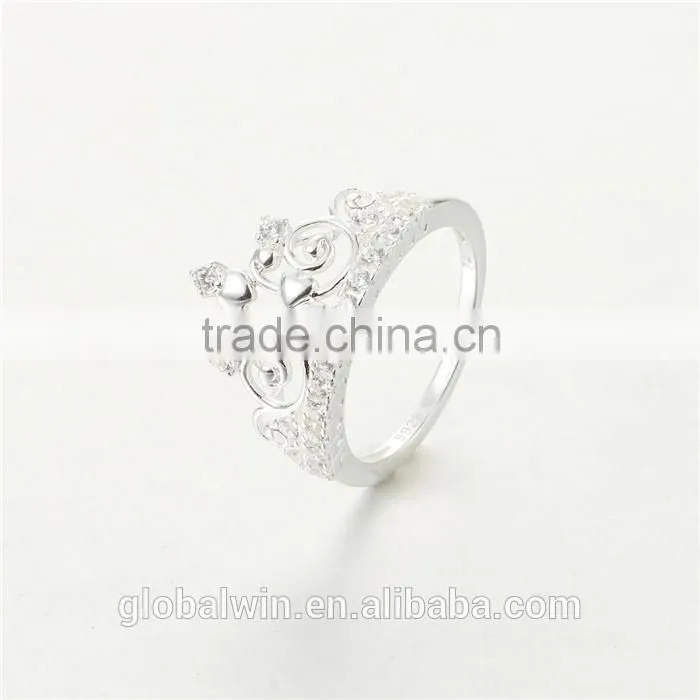 Fine Jewelry European Design Pure Silver Clear CZ Crown Ring