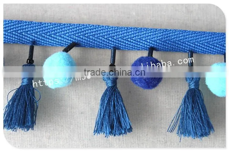 Newest design handmade 4.5cm width beaded pompom fringe wholesales