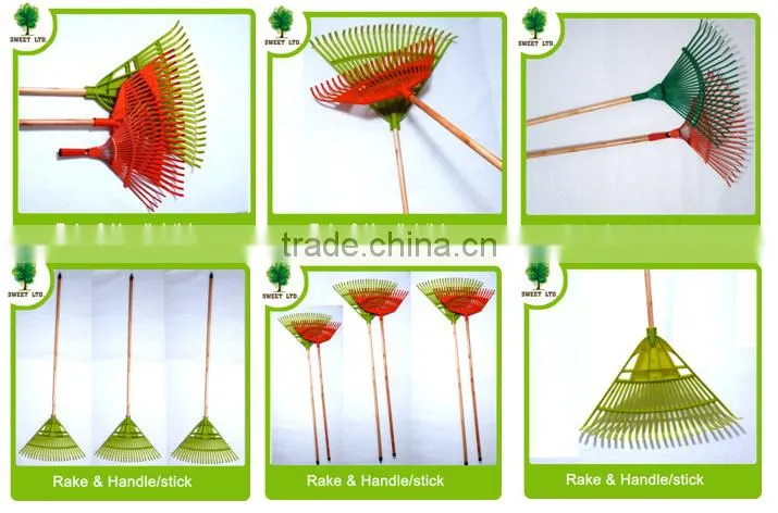 Hot sales plastic leaf rake heads / plastic rake with wooden stick