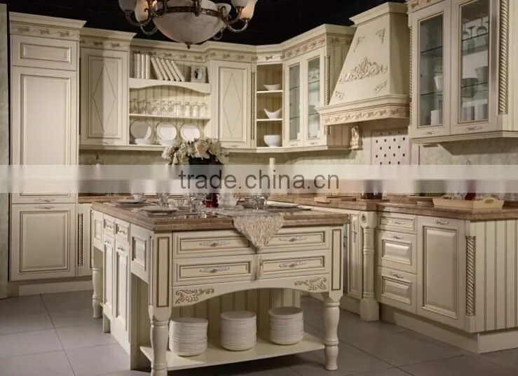Vitoria Style Wooden Kitchen Cabinet With Drawing, Carved Wood Corner Cupboard, Vintage Design Kitchen Furniture Set