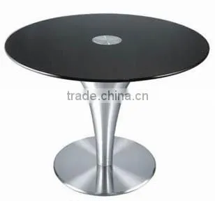 Modern black tempered glass top stainless steel base dining room table LQ-F41