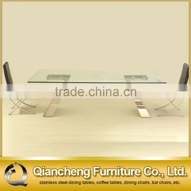 Mirrored dinning table set tempered glass hotel furniture