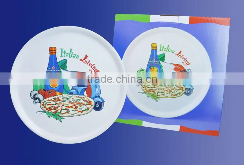 10"Round Shape Ceramic Pizza Plate with Customized Designs