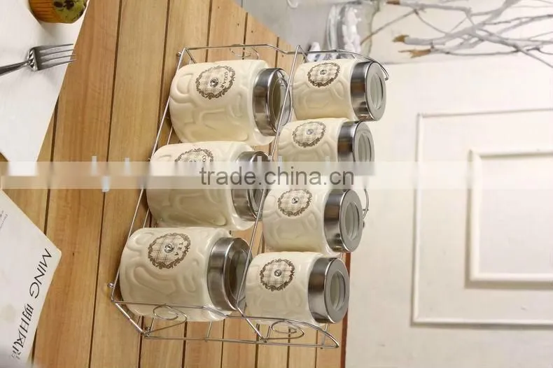 ceramic canister set with stainless metal stand