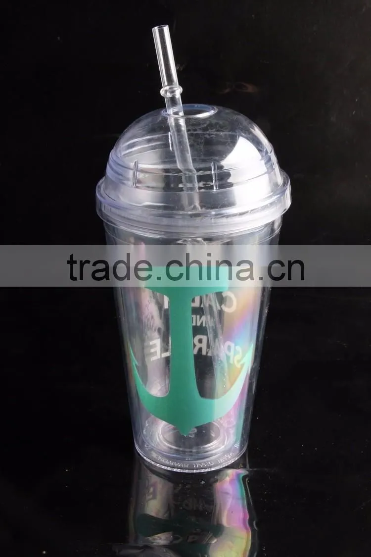 16oz bpa free plastic reusable double wall tumbler with dome lid