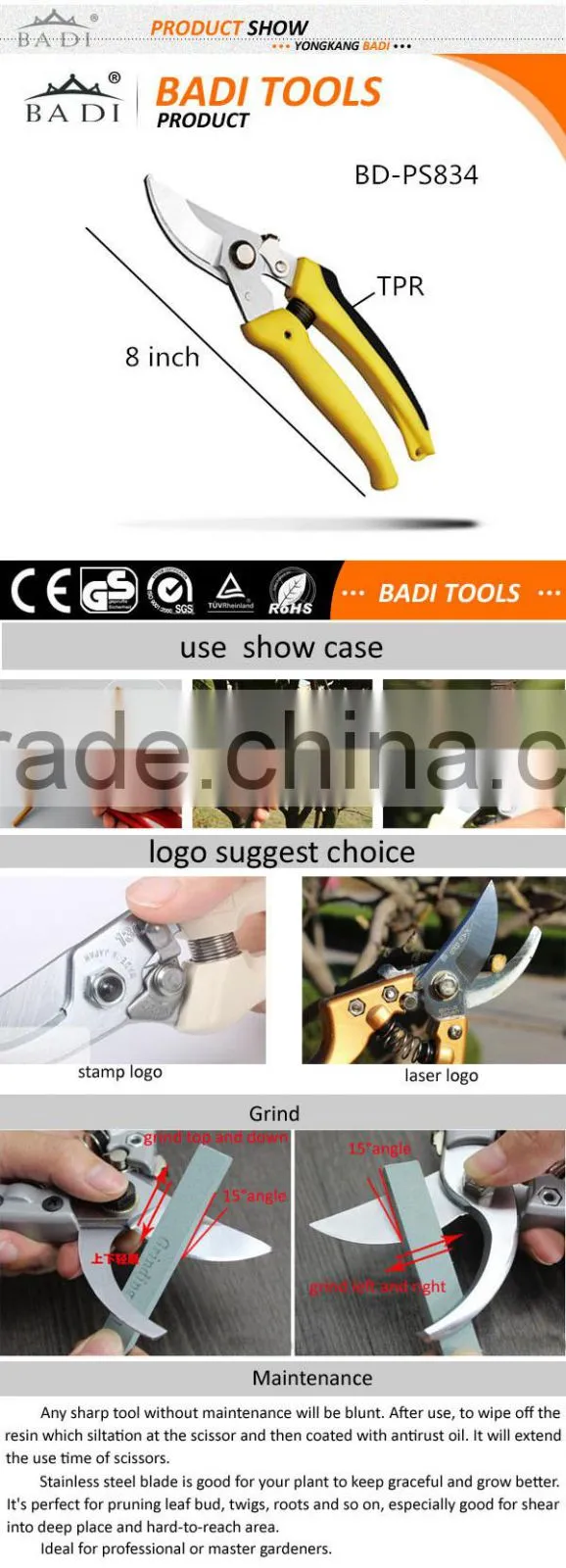 round blade Razor Sharp Garden Clippers, Tree Trimmers, Secateurs and Steel Bypass Pruner