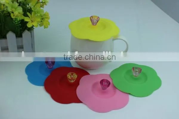 2014 brand new colorful FDA LFGB flower silicone glass lid
