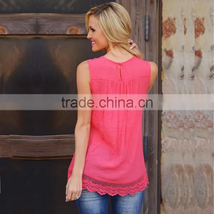 Lace Crochet Neck Latest Design Ladies Tops Image 2016
