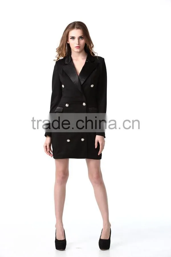 2015 New Arrival Women Black Wool Coat With Front Buttons