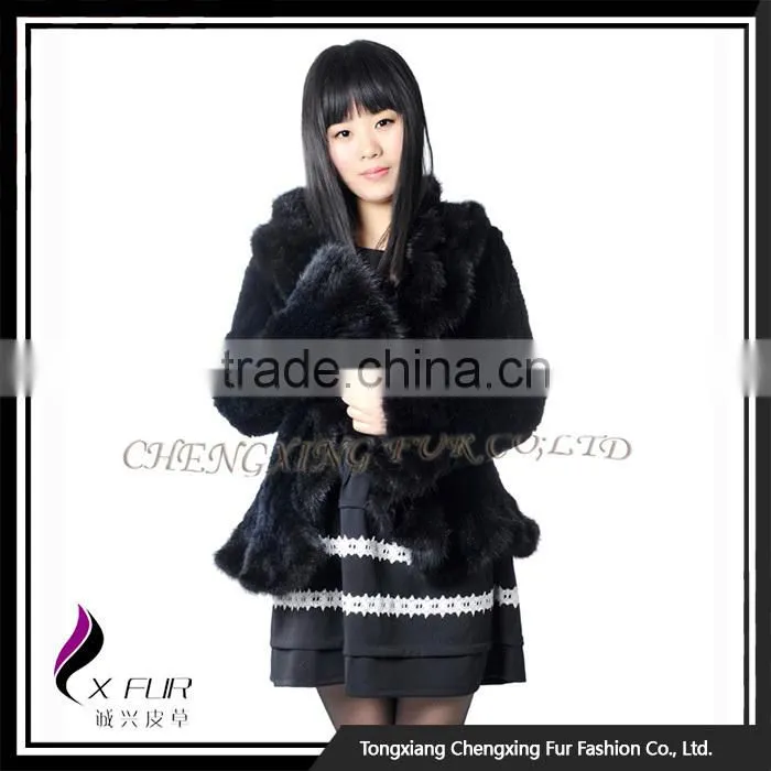 CX-G-A-209 2016 Black Knitted Rex Rabbit Fur Jacket