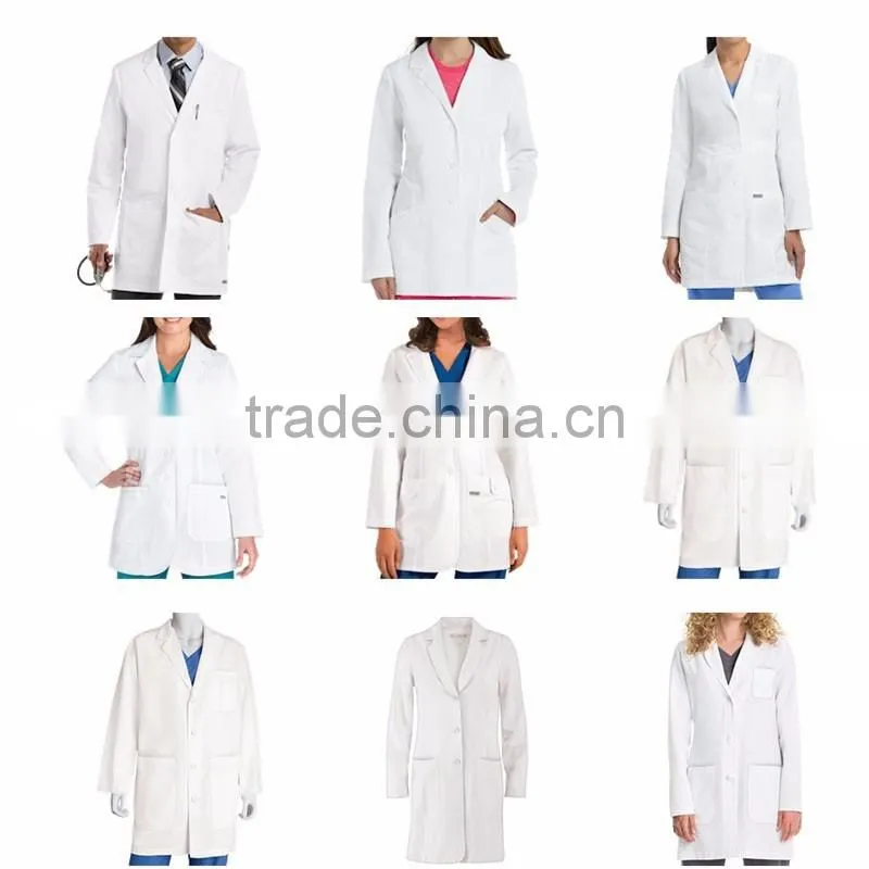 New High Quality Hospital uniforms Unisex White Long Sleeve Lab Coat