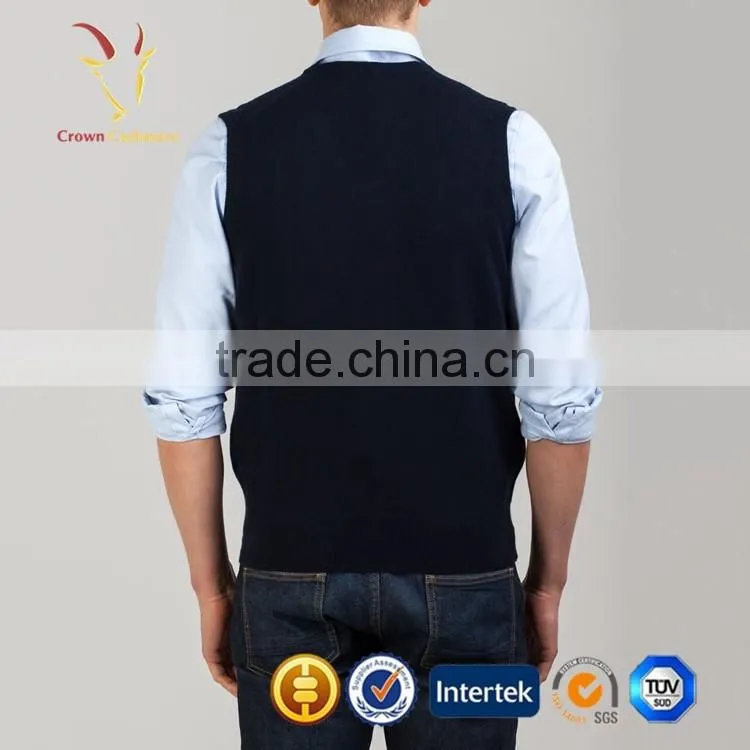 Sleeveless Plain V Neck Men Pullover Sweater