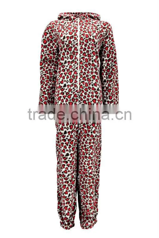 heart print hooded adult onesie leopard