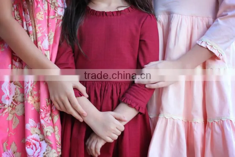 Cotton Linen Fabric Childrens Dresses Ruffles Cuff Kid Clothing Fall Linen Dress