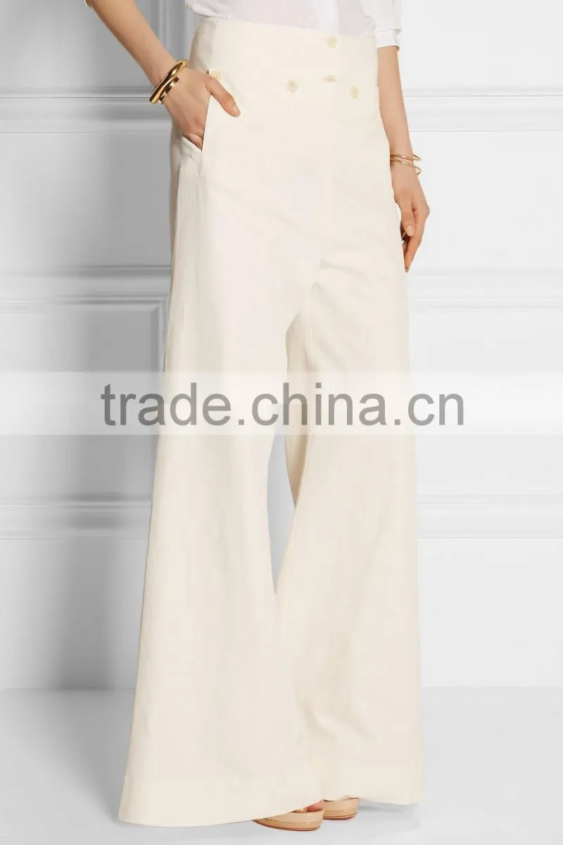 New Trendy 2015 Ivory slub twill wide-leg pants office lady wear to work business trousers