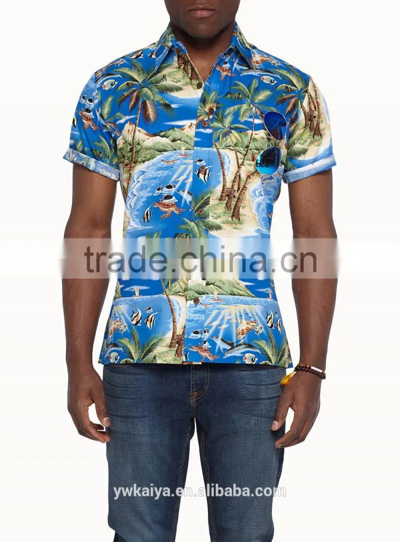 2015 hawaiian short sleeve shirts 100%cotton casual shirts