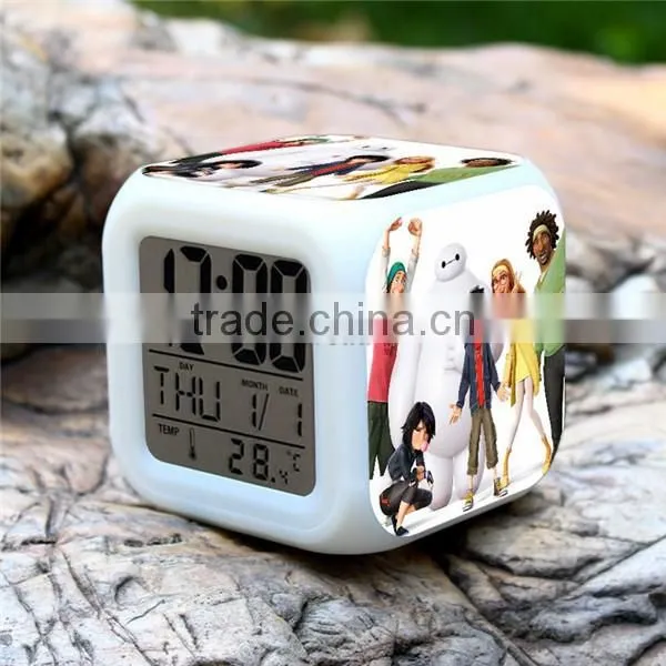 Wholesale Led Alarm clock, Big Hero 6 digital clock for children, colorful change LED clocks for kids