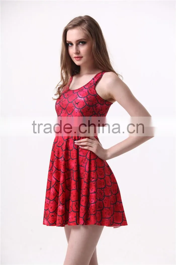 Women's 3D Digital Printed Floral Ichthyosis pleated dress for sale