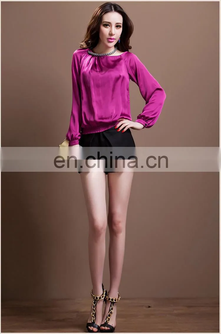 2014 new arrival fashion new design fashion women long sleeve silk blouse