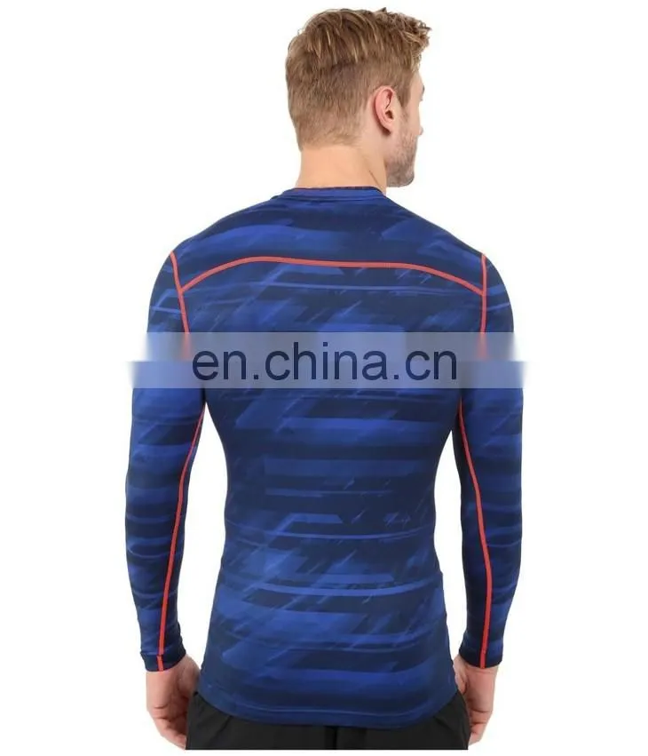 Polyester / elastane stretch workout compression wear sports men long sleeve t shirts