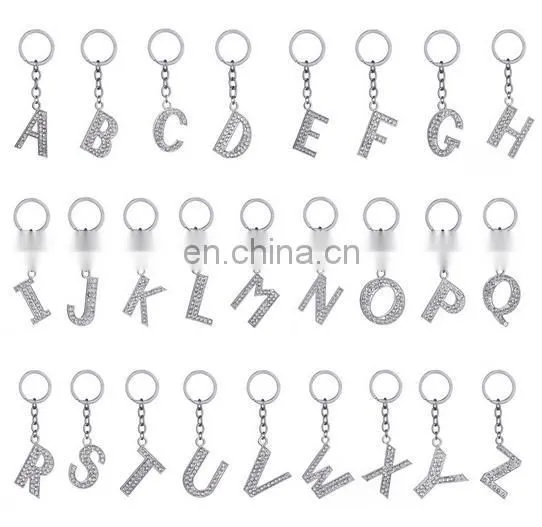 26 Letter Available Alphabet Rhinestones Metal Keychain