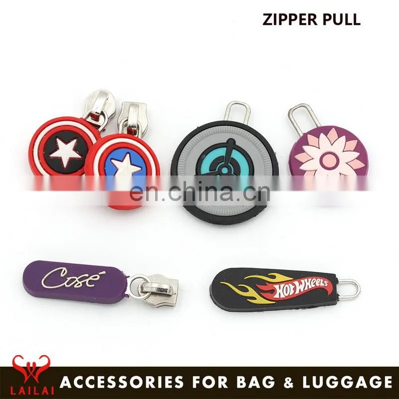 Custom pvc silicone rubber zipper pull for garment accessories