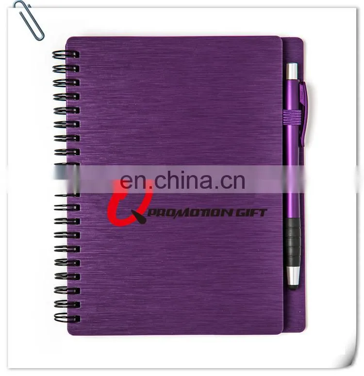 mercury spiral round 70sheets lined notebook set with stylus ball pen and solid metallic textured cover