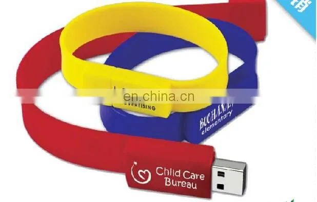 School Gift Silicone Colorful Wristband USB 2.0 Custom Logo Silicon Bracelet Wrist Band USB