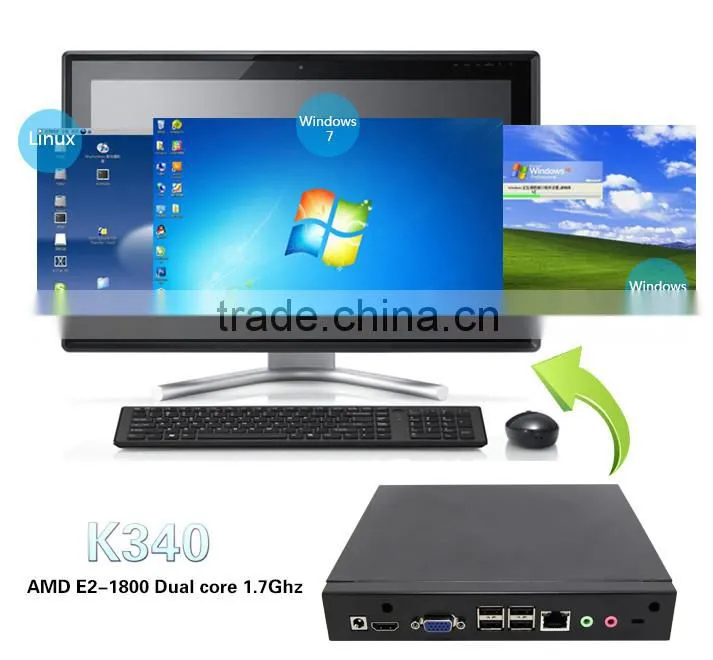 Good Bargain barebone mini pc ubuntu mini pc K340 AMD E2-1800 dual core 1.7G 18W power consumption