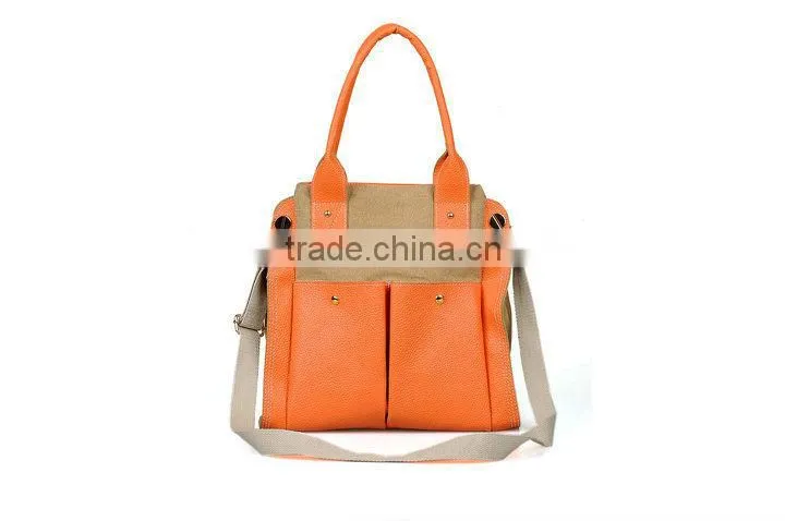 fashion canvas tote handbags with pu leather